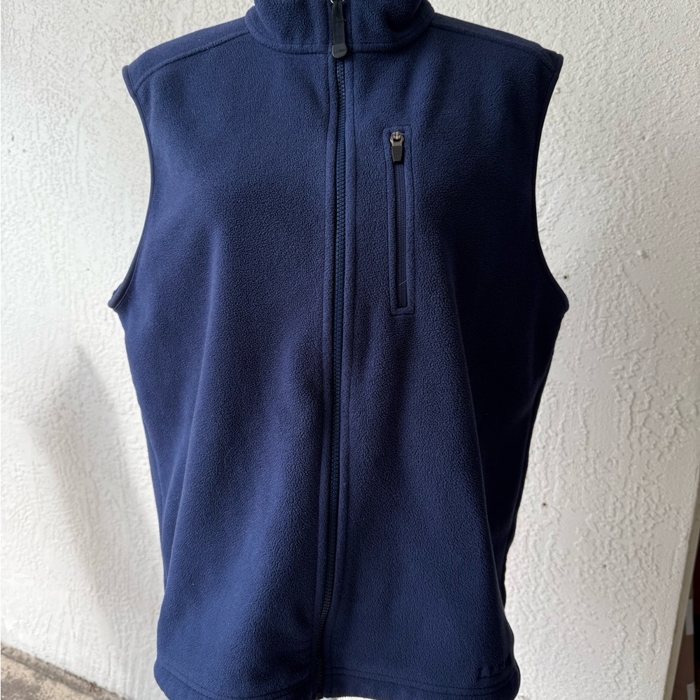 LL Bean Fleece Vest Mens Blue Full Zip Mock Neck Pockets Outdoors M Regular